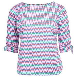 TALBOTS Lightweight Poplin Tie Sleeve Pink Blue Green ZigZag Stripe Blouse 1X P